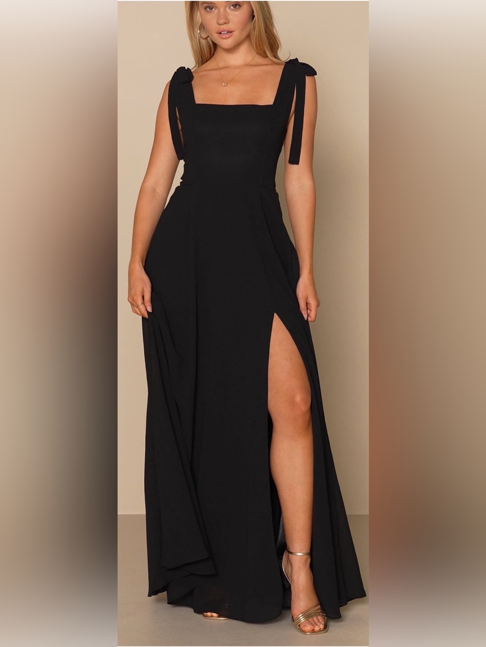 Lulus Love Me Forever Black Tie-Strap Square Neck Maxi Dres